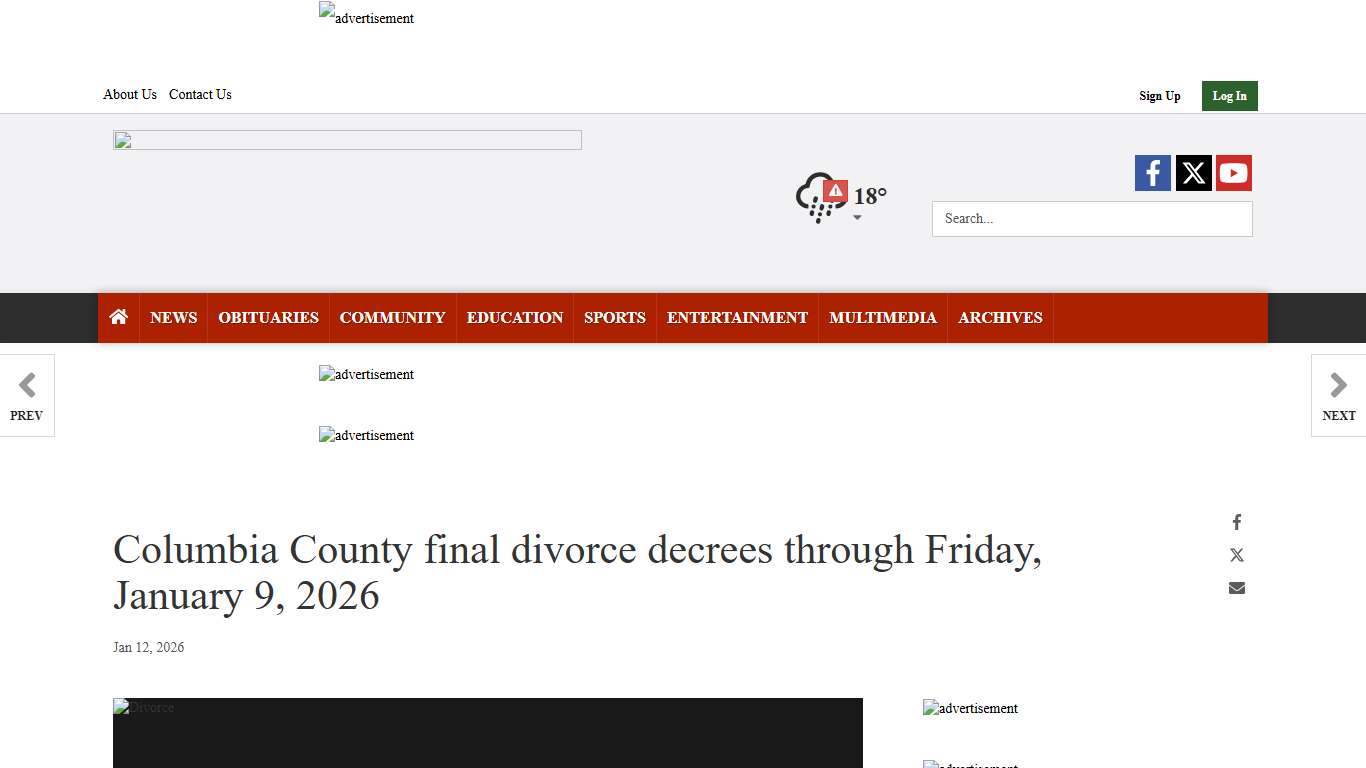 Columbia County final divorce decrees through Friday, January 9, 2026 Public Records magnoliareporter.com